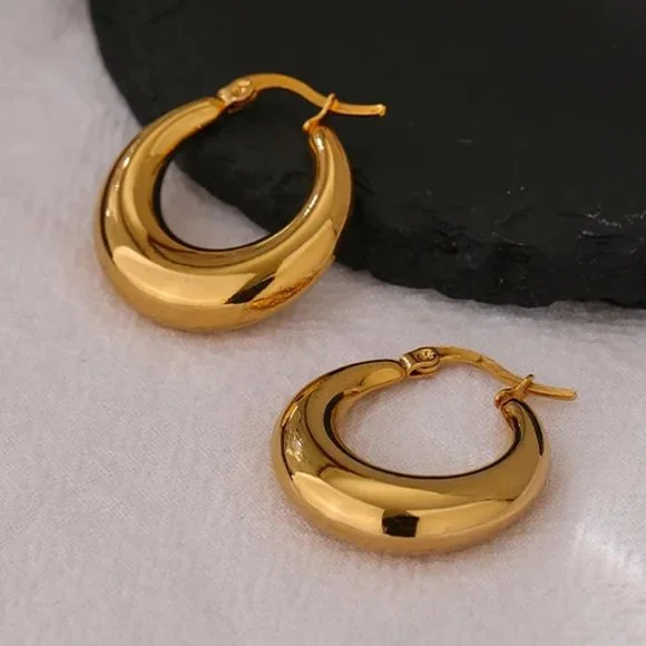 New 18K Gold Plated Round Hoop Earrings 9a - Picture 4 of 7